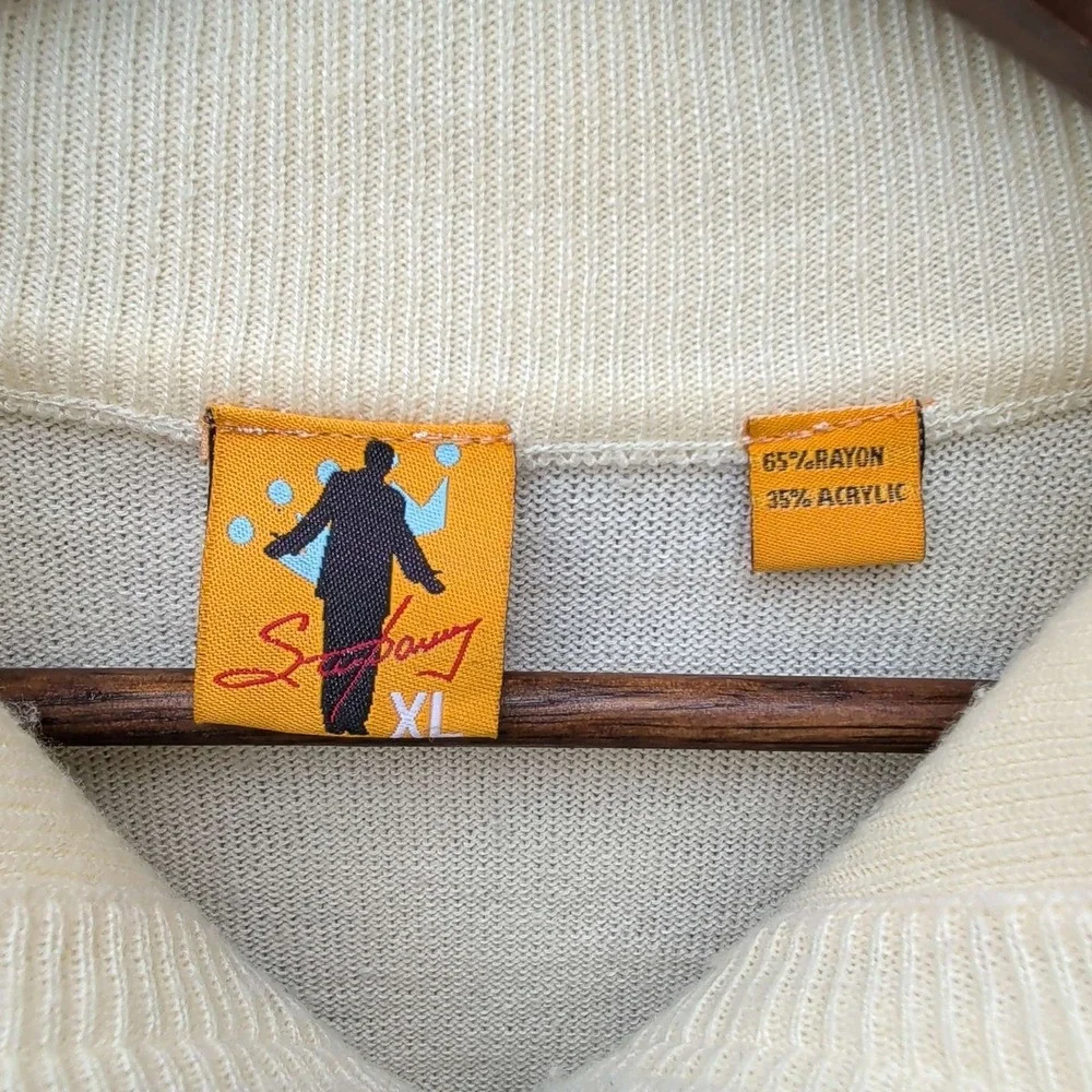 Saybury Quarter Zip Sweater Mens XL Cream Brown Striped Mock Neck Retro Knit